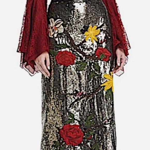 Alice + Olivia Ella Embellished Sequin Floral Midi Skirt S $795 - Picture 7 of 15